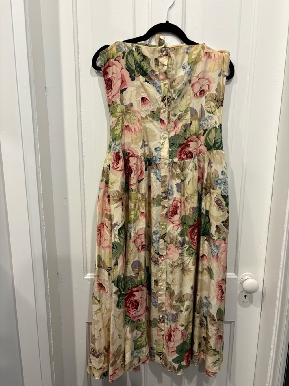 Adrienne Vittadini Strapless Floral Midi Dress in Cream, Pink and Green